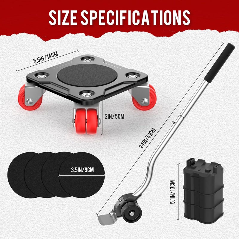 WOUOW Furniture Mover Ultra with 8 Wheels – Upgraded Double-Wheel Design, Carbon Steel Panel Heavy Duty Dolly with Lifter, Max Load 2200 LBS, More Stable & Smoother Moves (5.5×5.5 in) - Image 5